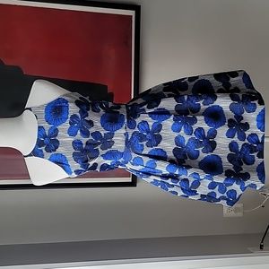 Badgley Mischka Sleeveless Mini Puff Skirt Dress, Size 2, Color White/Blue/Black